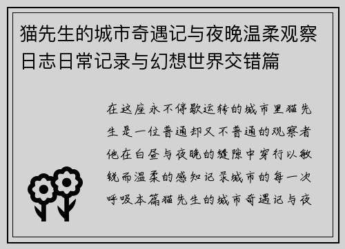 猫先生的城市奇遇记与夜晚温柔观察日志日常记录与幻想世界交错篇